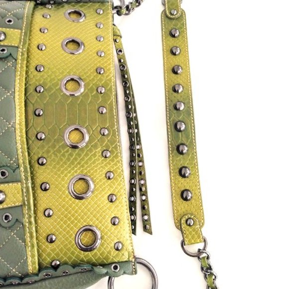 Sharif Snake Metal Green and Gray Leather Shoulder Bag - Picture 6 of 11